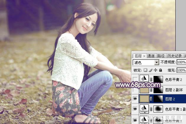 Photoshop将外景美女图片打造古典中性黄褐色24