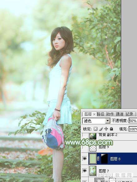 Photoshop将树边美女图片调制出唯美的淡调嫩绿色43