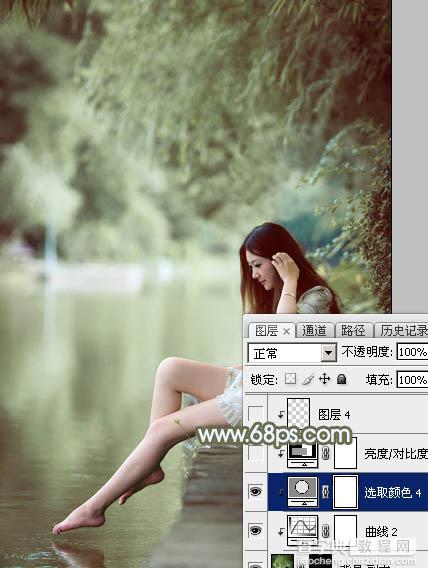 Photoshop为夏季美女图片打造古典淡绿色34