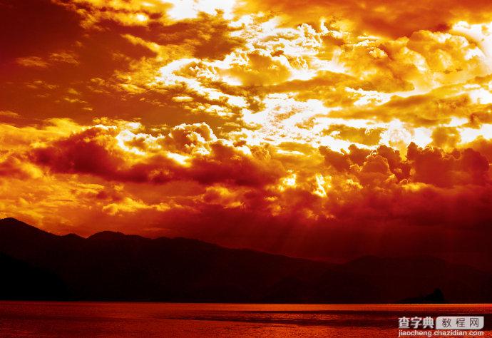 Photoshop将普通湖面风景照片调制出金色火烧云效果28