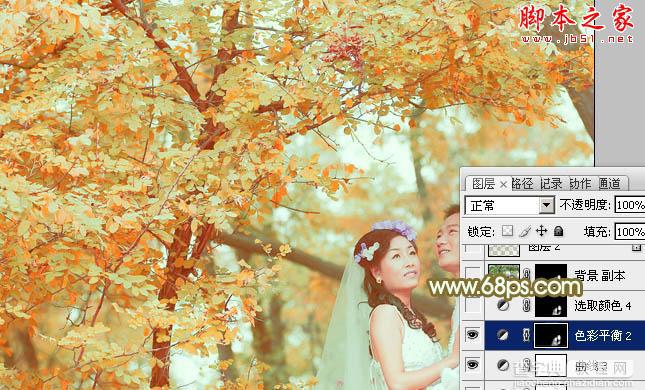 Photoshop将树林婚片打造出柔美的橙绿色32