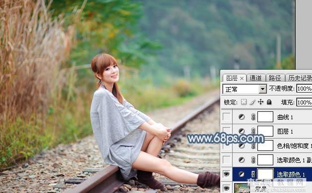 Photoshop为铁轨上的美女调制出梦幻的淡蓝色5
