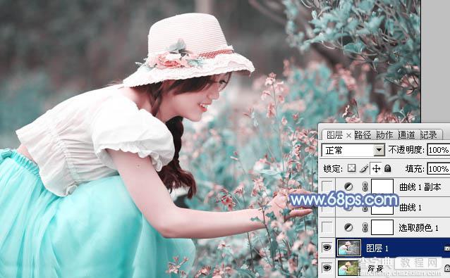 photoshop利用通道替换将花草中的美女调制出柔美的淡蓝色3