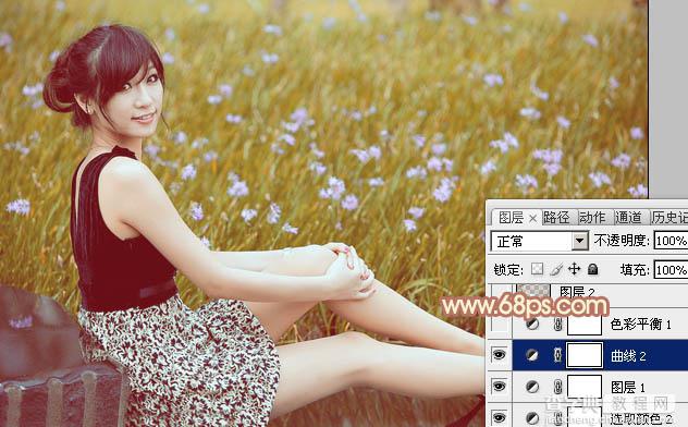 Photoshop为草地上的美女图片增加柔和的淡调橙褐色18