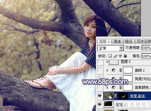 Photoshop为大树上的美女加上秋季晨曦蓝黄色效果23
