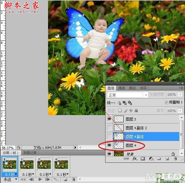 photoshop为宝宝写真照增加动态蝴蝶翅膀特效11