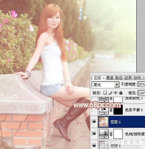 Photoshop为绿篱边的美女加上甜美的早春阳光色36