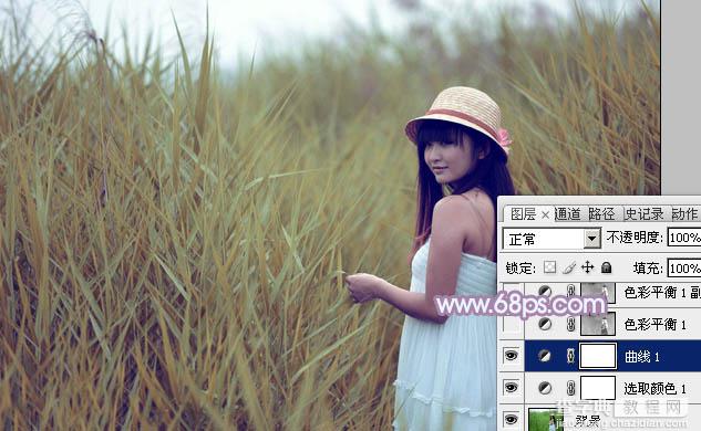 Photoshop将芦苇美女图片打造唯美的秋季冷色蓝紫色8