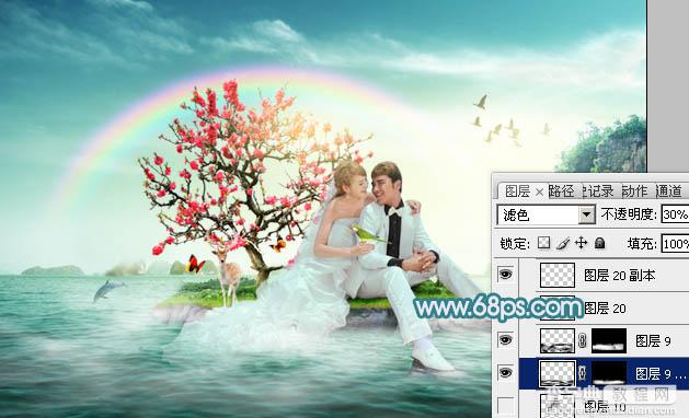 Photoshop打造唯美的彩虹岛婚片教程54