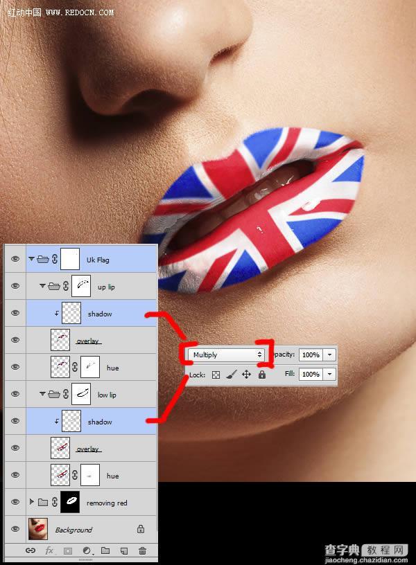 Photoshop为红色嘴唇增加个性米字国旗彩绘11