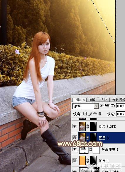 Photoshop将偏暗的树边美女调制出绚丽的阳光色25