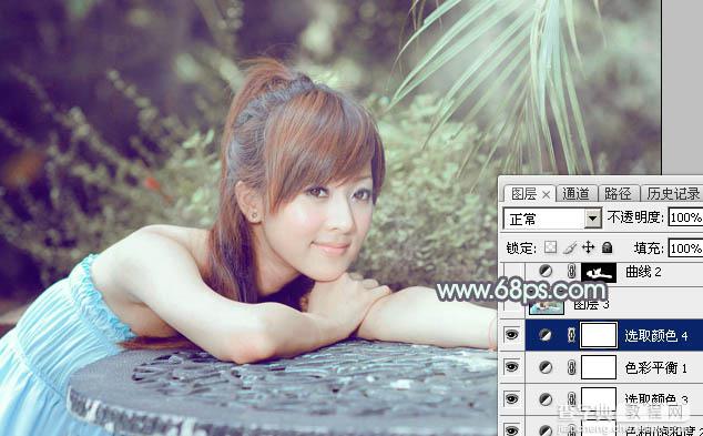 Photoshop为外景美女图片打造甜美的淡调中性绿色40