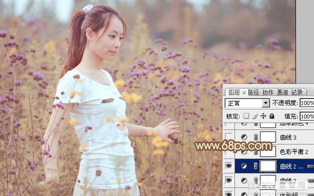 Photoshop将花草中的人物图片增加甜美的淡褐色31