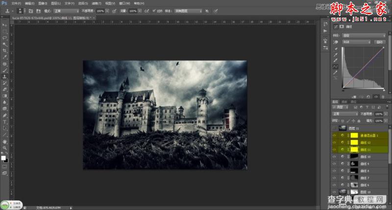 Photoshop将普通城堡图片渲染成哥特式恐怖场景17