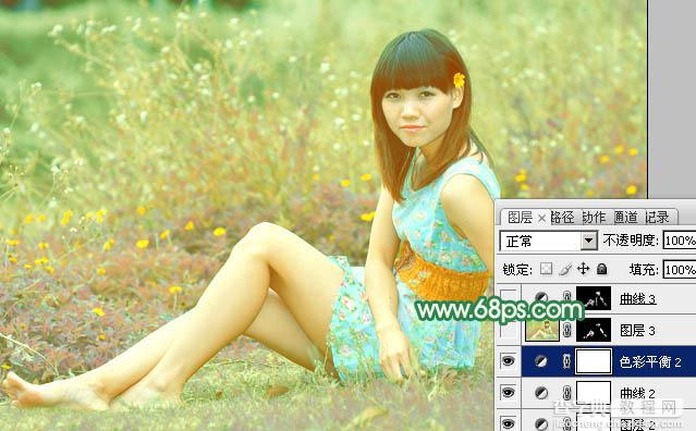 Photoshop为野草中的人物调制出柔和的小清新黄绿色28