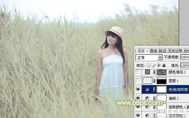 Photoshop将芦苇美女图片打造非常淡雅的冷色调11