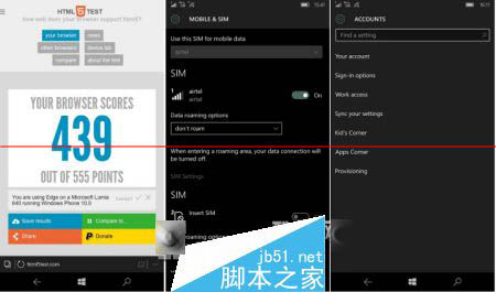 Win10 Mobile 10536.1004 上手体验测评  HTML5得分439/5552