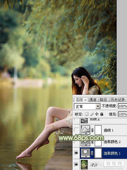 Photoshop调制出非常柔美的黄青色湖景美女图片5