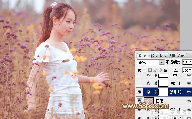 Photoshop将花草中的人物图片增加甜美的淡褐色26