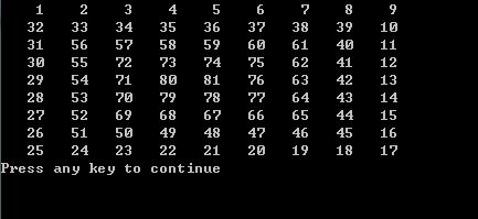 C++实现:螺旋矩阵的实例代码3