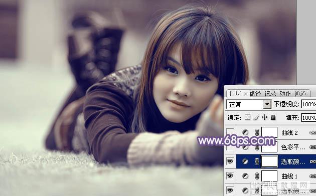 Photoshop为冬季美女增加淡淡的韩系紫蓝色17