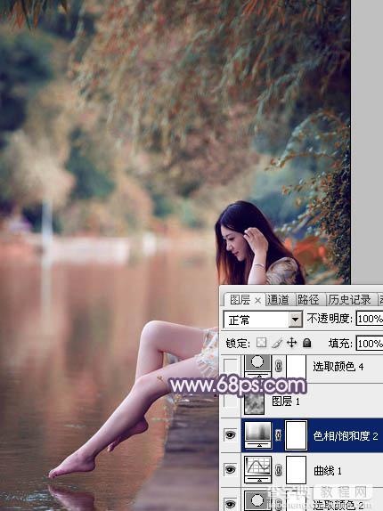 Photoshop将湖景美女图片打造出冷暖对比的冷调蓝紫色18