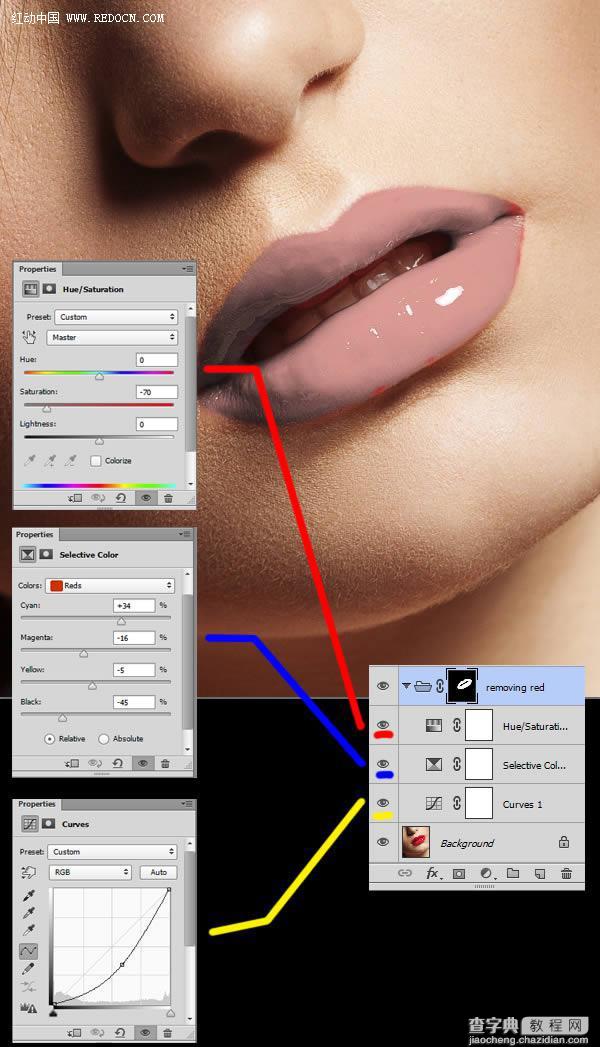 Photoshop为红色嘴唇增加个性米字国旗彩绘9