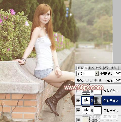 Photoshop为绿篱边的美女加上甜美的早春阳光色15