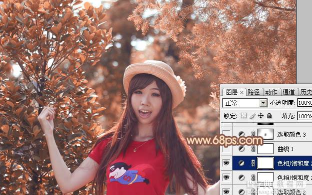 Photoshop将树林人物调制出柔和的秋季橙褐色15