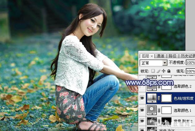 Photoshop将外景美女图片打造出甜美的深秋暗蓝色效果9