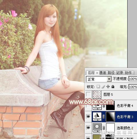 Photoshop为绿篱边的美女加上甜美的早春阳光色32