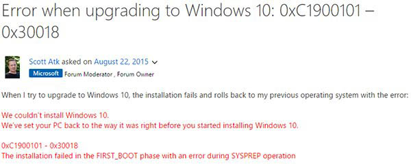 Win7/Win8.1升级Win10安装失败错误代码0xC1900101-0x30018的解决方法1