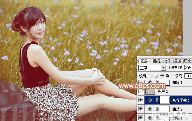 Photoshop为草地上的美女图片增加柔和的淡调橙褐色22