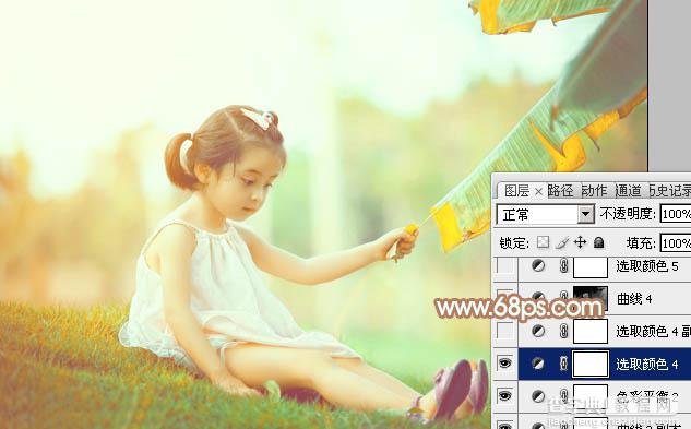 Photoshop为芭蕉叶下的女孩加上小清新黄绿色效果教程38