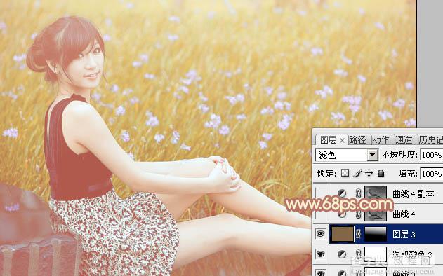 Photoshop为草地上的美女图片增加柔和的淡调橙褐色29