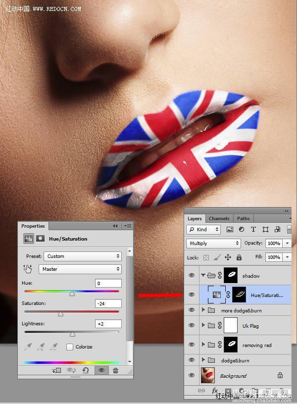 Photoshop为红色嘴唇增加个性米字国旗彩绘15