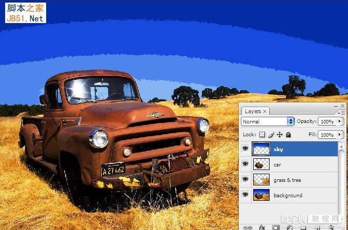 PS利用木刻滤镜把风景汽车图片转为矢量油画插画效果13