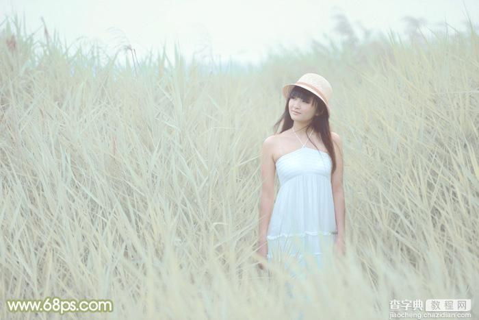 Photoshop将芦苇美女图片打造非常淡雅的冷色调2
