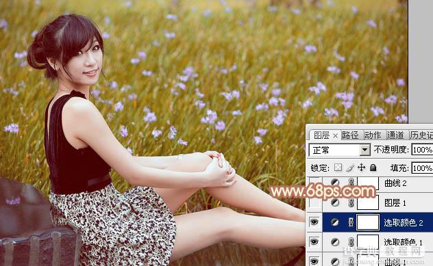 Photoshop为草地上的美女图片增加柔和的淡调橙褐色12