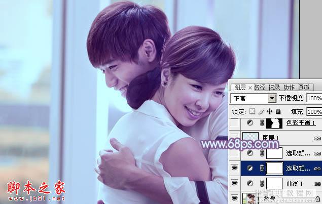 Photoshop将室内情侣图片调制出流行的韩系淡蓝色11