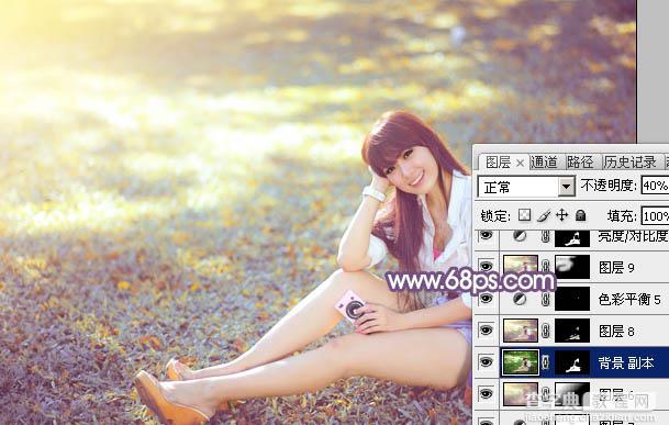 Photoshop为草地上的美女调制明快的秋季蓝黄色43