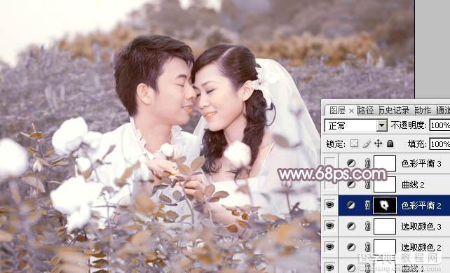 Photoshop为玫瑰园婚照调制出蓝紫中性色29
