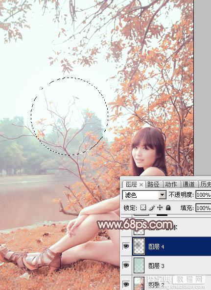 Photoshop为河边的美女加上漂亮的秋季粉红色36