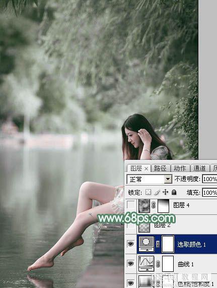 Photoshop打造唯美的古典淡绿色外景人物图片18