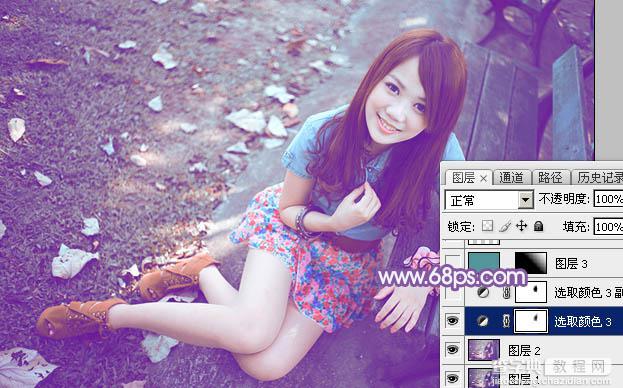 Photoshop为公园路边的美女调制出甜美的蓝紫色34
