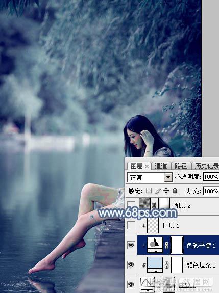 Photoshop打造出唯美的秋季青蓝色塘边的美女图片14