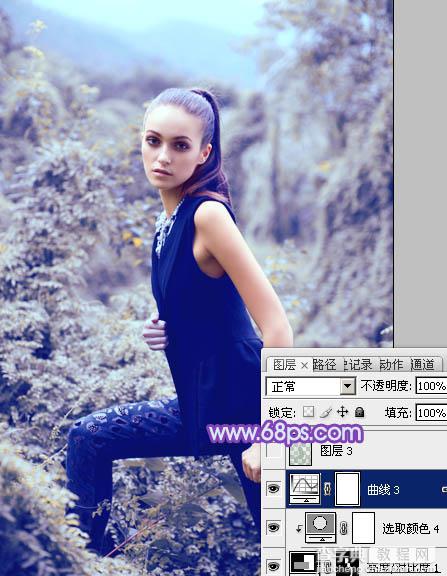 Photoshop为外景人物图片调制出柔美的蓝色效果27