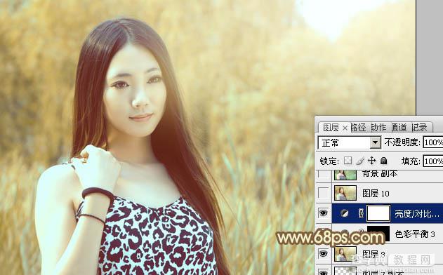 Photoshop为绿树边的美女调制出韩系暖褐色43