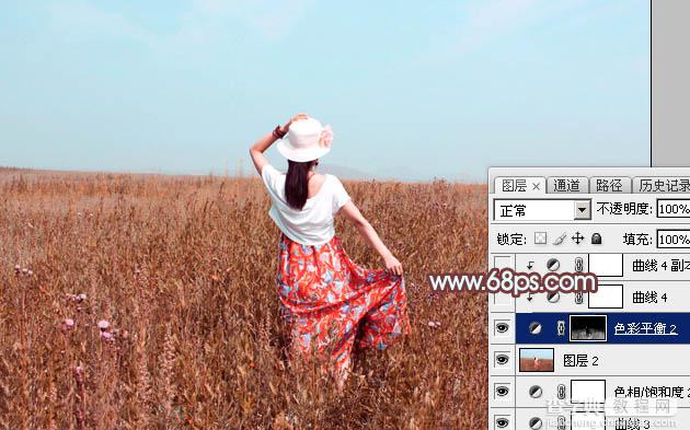 Photoshop为荒草中的美女加上唯美的秋季红褐色38
