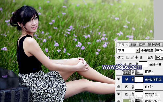 Photoshop为草地边的美女加上梦幻的淡绿色12